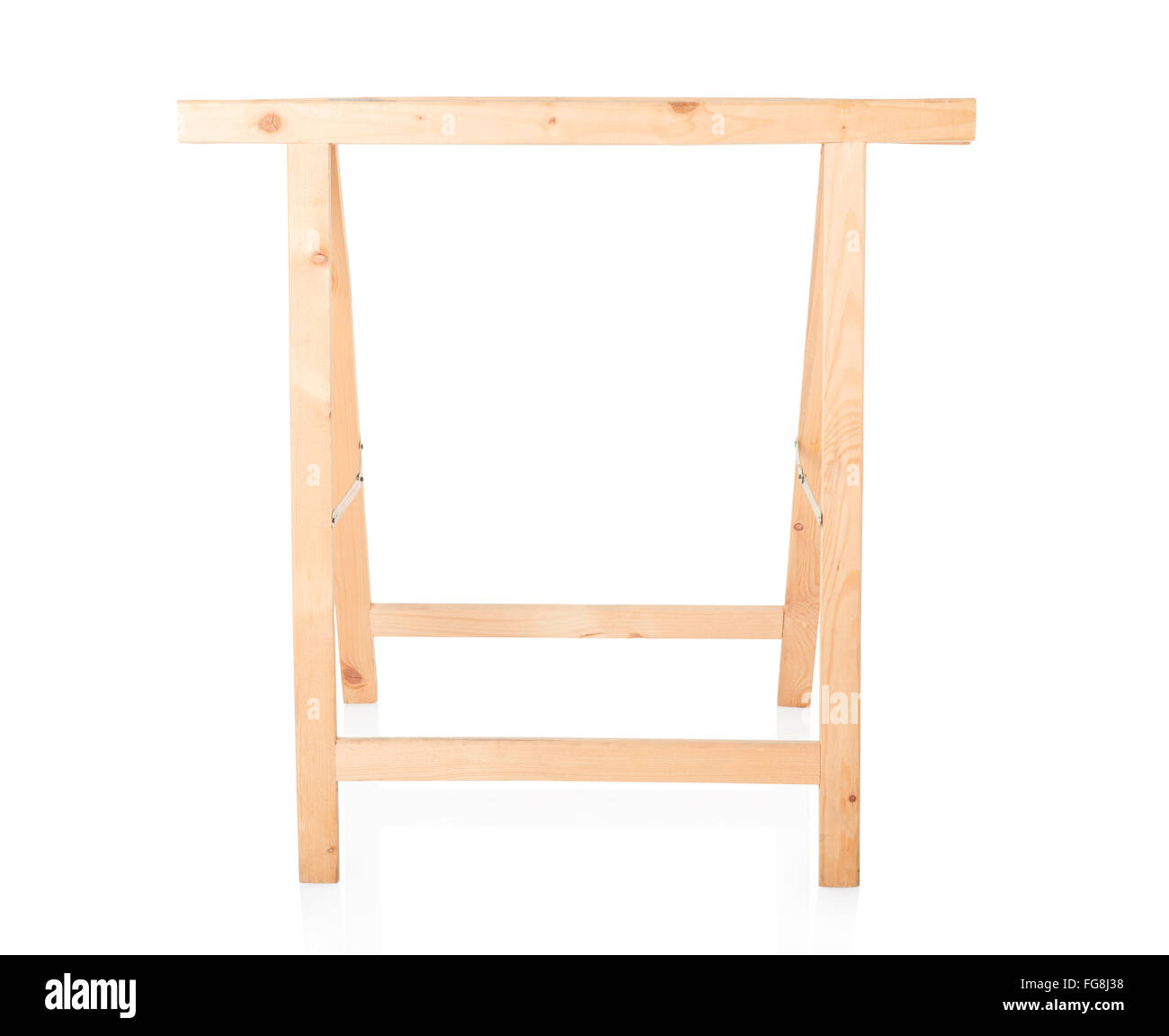 Sawhorse, DIY wooden tool on white, clipping path Stock Photo