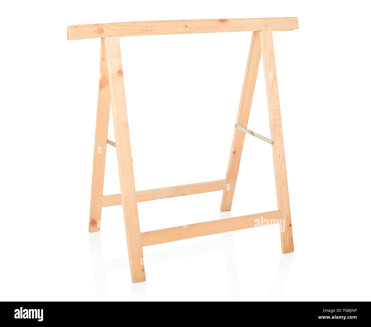 Sawhorse, DIY wooden tool on white, clipping path Stock Photo