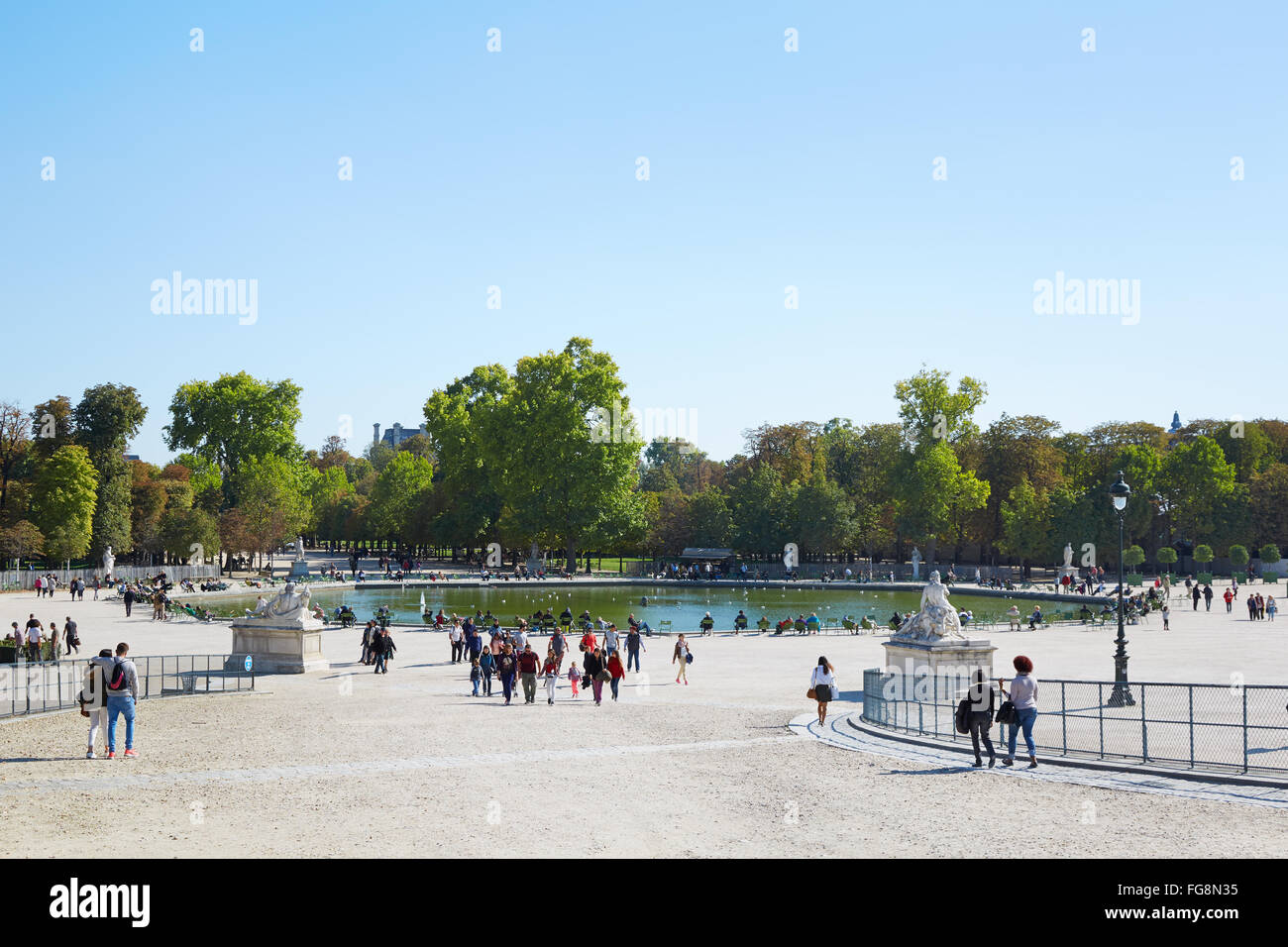 People in famous Tuileries garden in Paris Stock Photo