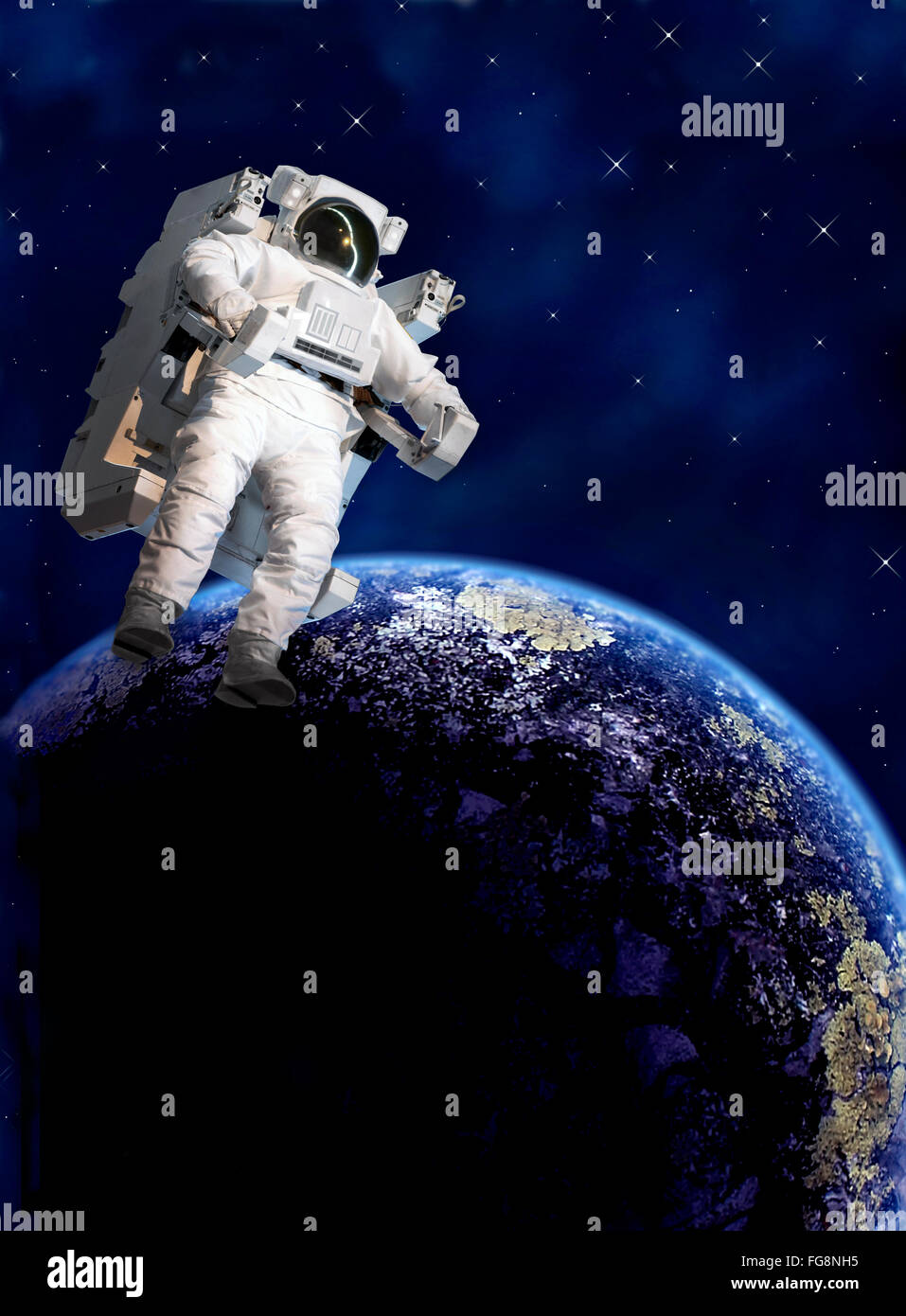 Premium Photo  Astronaut on the hill a spaceman standing on a hill  surrounded by floating rocks digital art style illustration painting