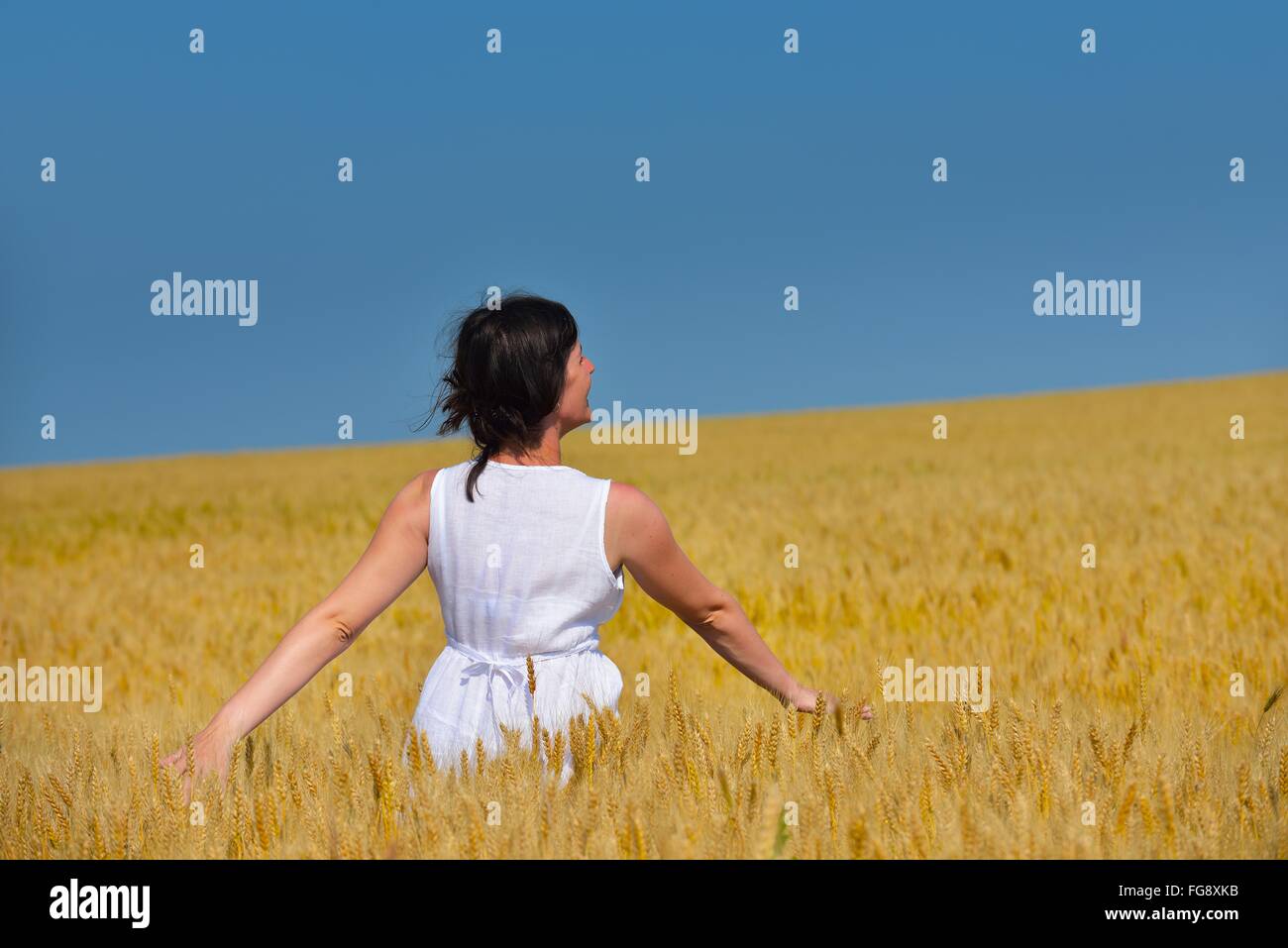 young woman in wheat field at summer Stock Photo - Alamy
