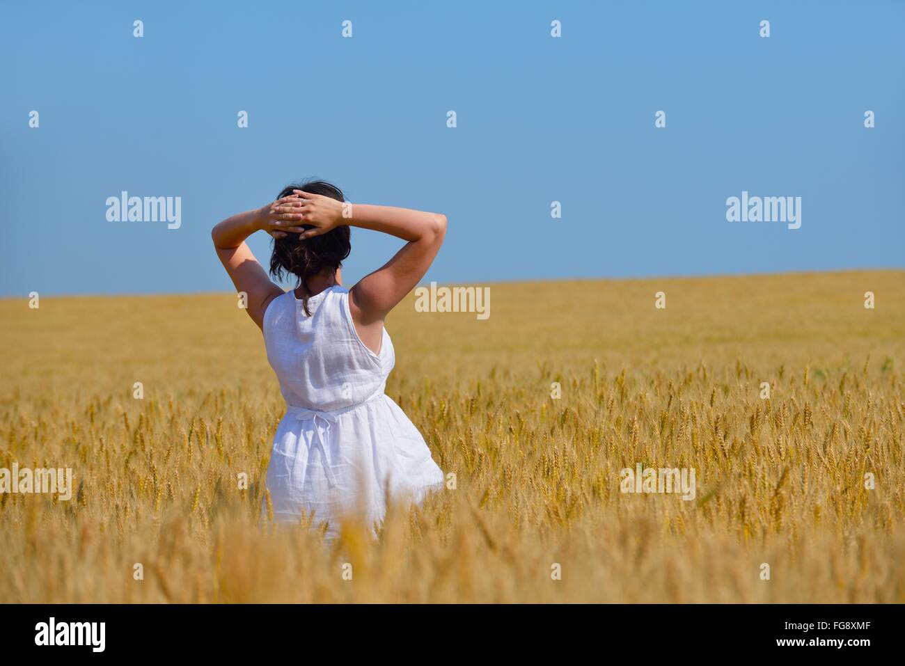 young woman in wheat field at summer Stock Photo - Alamy