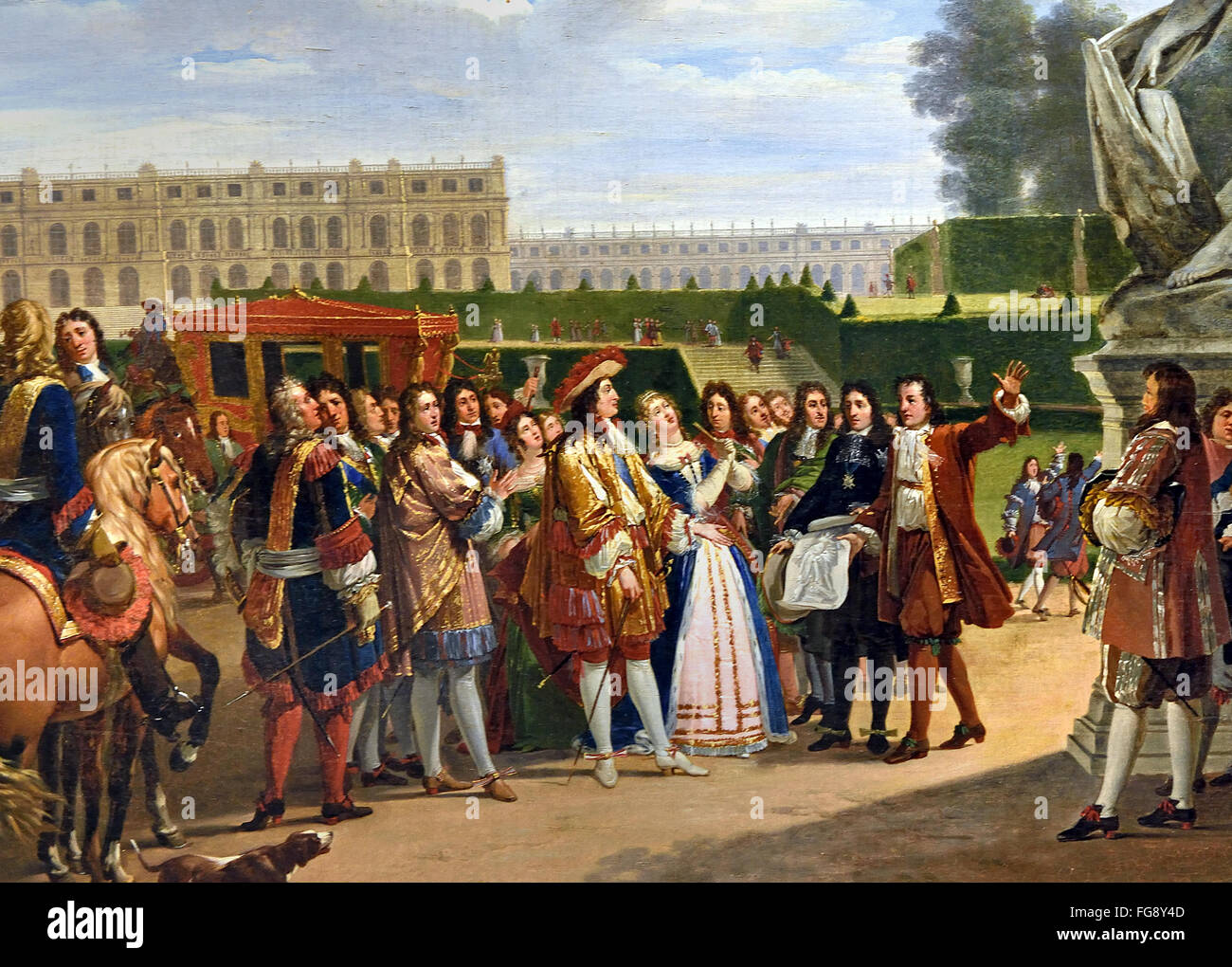 King Louis XIV 1638-1715 Dedicating Pugets Milo of Crotona in the Gardens at Versailles 1819 by Anicet Charles Gabriel Lemonnier 1743-1824 France French Stock Photo