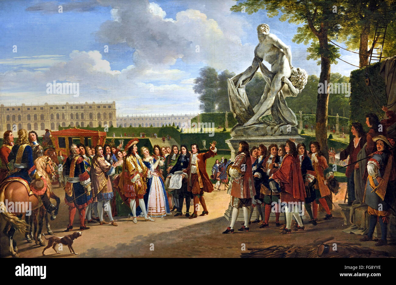 King Louis XIV 1638-1715 Dedicating Pugets Milo of Crotona in the Gardens at Versailles 1819 by Anicet Charles Gabriel Lemonnier 1743-1824 France French Stock Photo