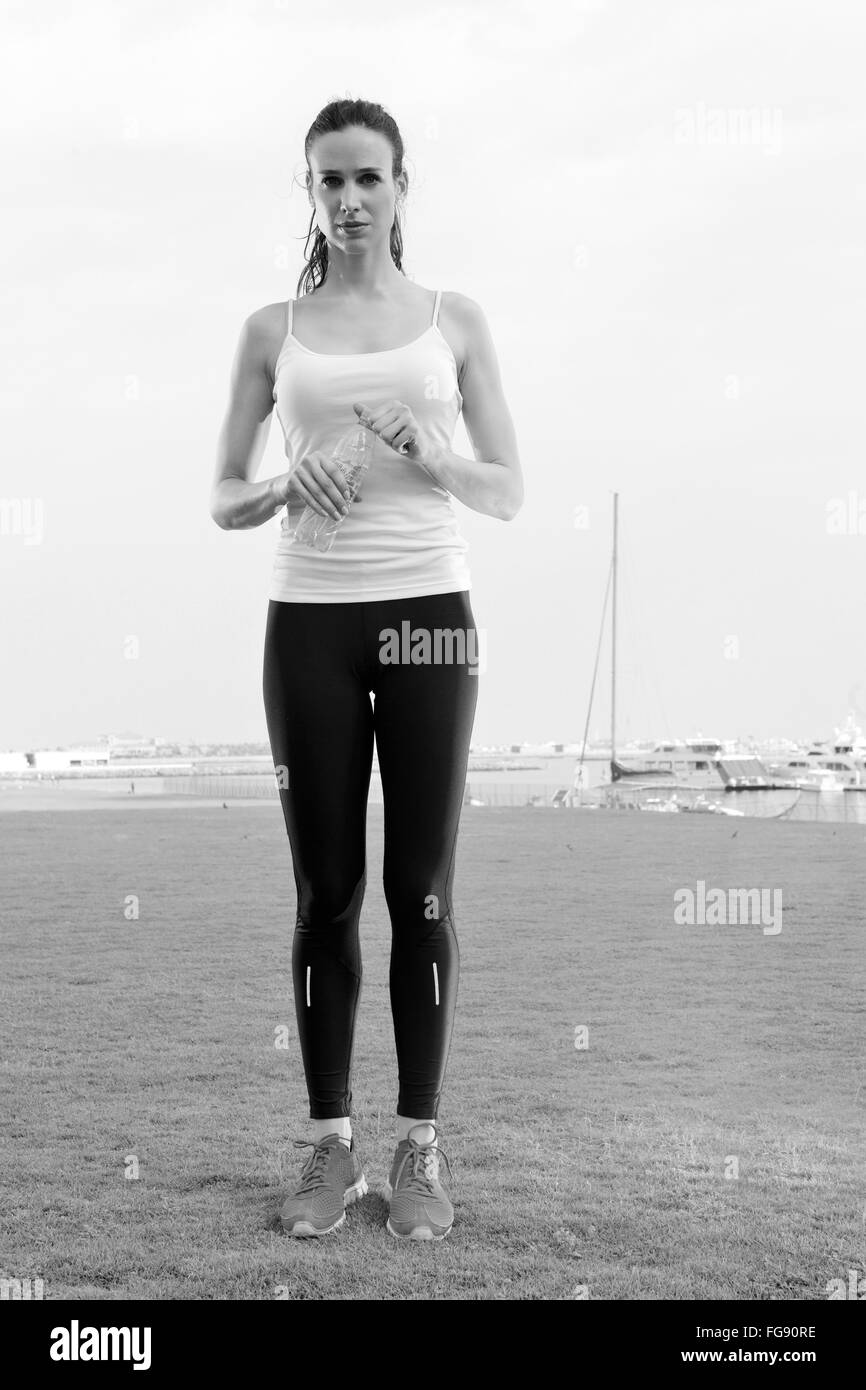 Young beautiful  woman jogging  on morning Stock Photo