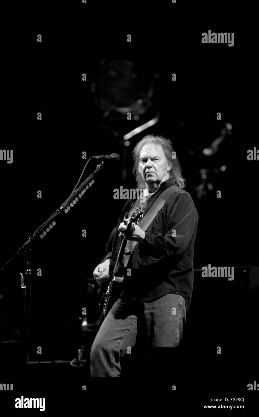 Neil Young performing at the Glastonbury Festival 2009, Somerset, England, United Kingdom. Stock Photo