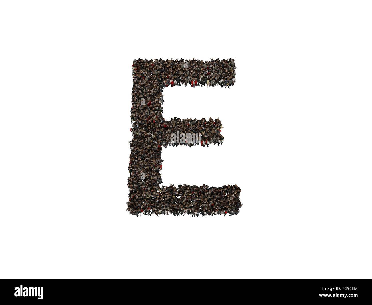 3d characters forming the letter E isolated on a white background seen from above Stock Photo