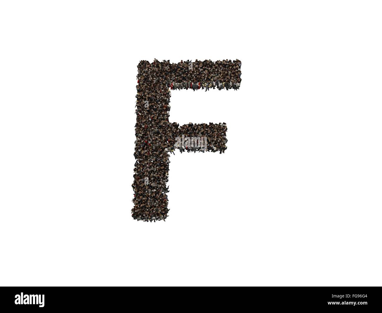 3d characters forming the letter F isolated on a white background seen from above Stock Photo