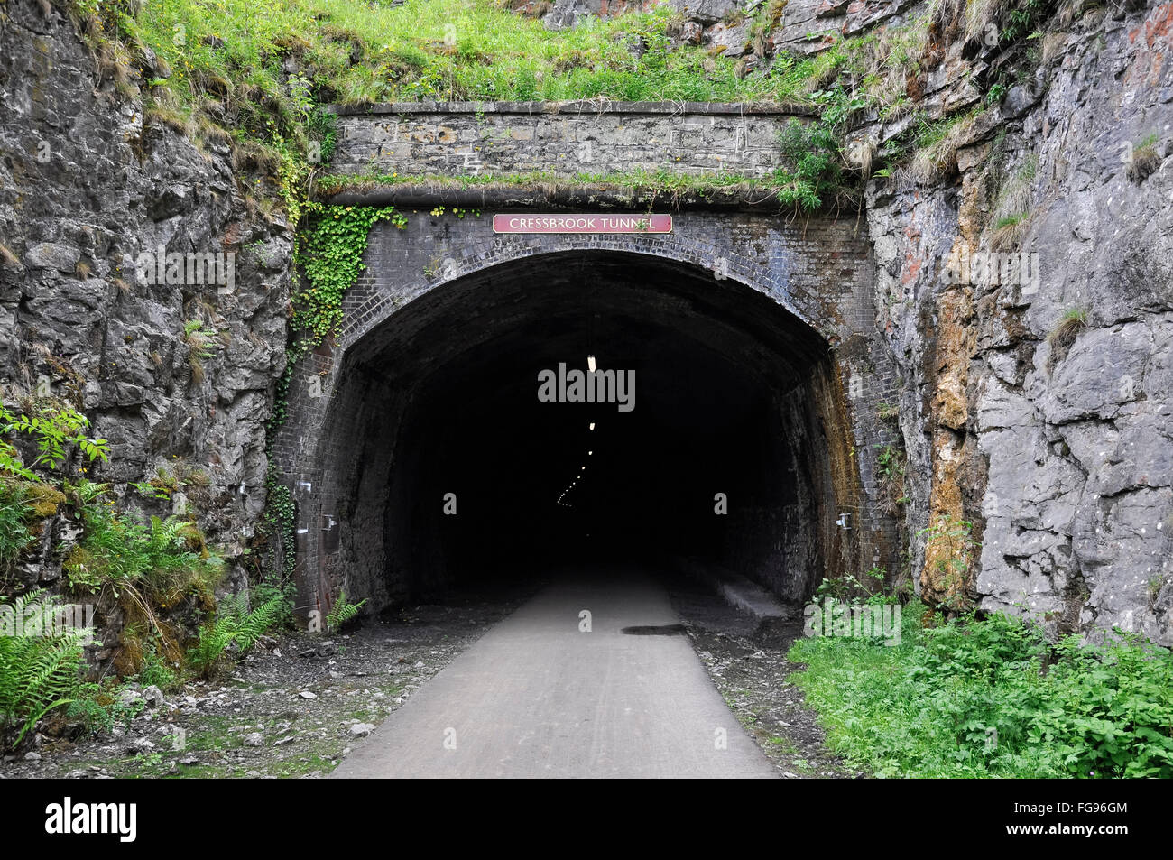 Cressbrook tunnel on the Monsal trail, Peak District, Derbyshire. Stock Photo