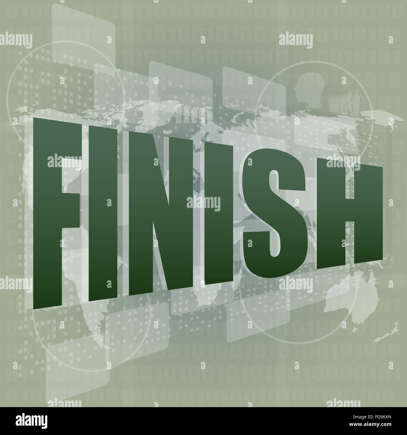 Message Finish finish word on digital screen, mission control interface hi technology ...