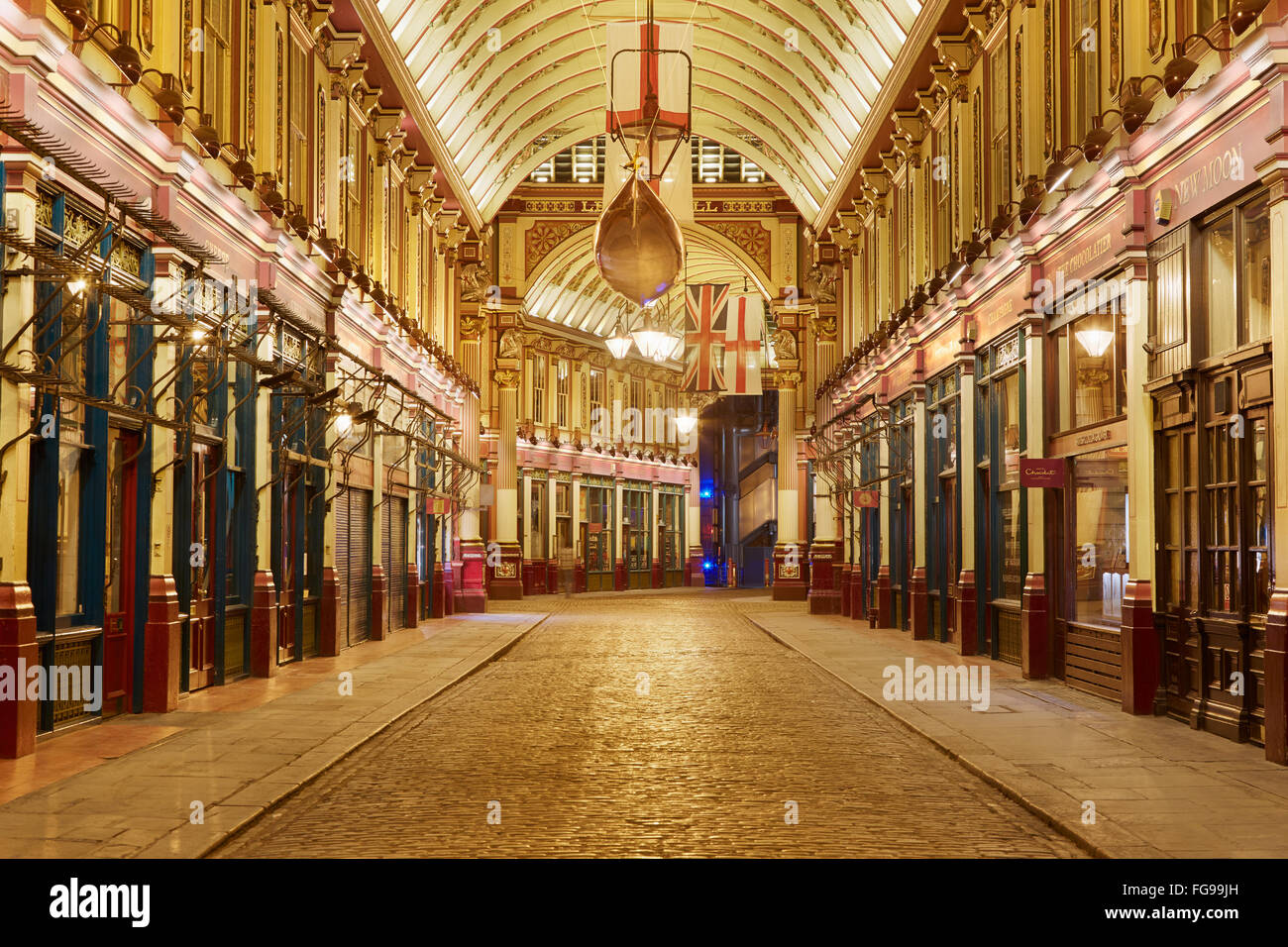 Leadenhall covered market interior at night in London Stock Photo
