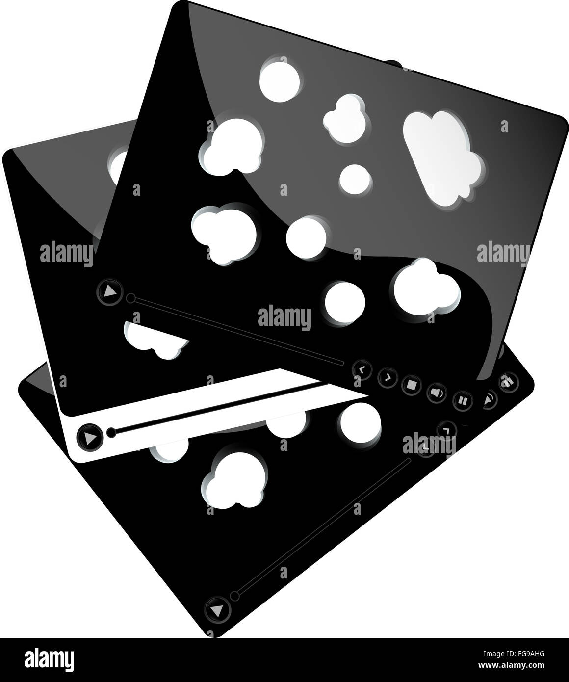 black movie player interface with abstract cloud on screen Stock Photo