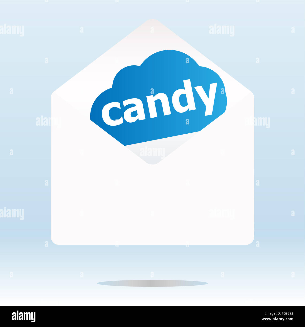 candy word blue cloud on white mail envelope Stock Photo Alamy