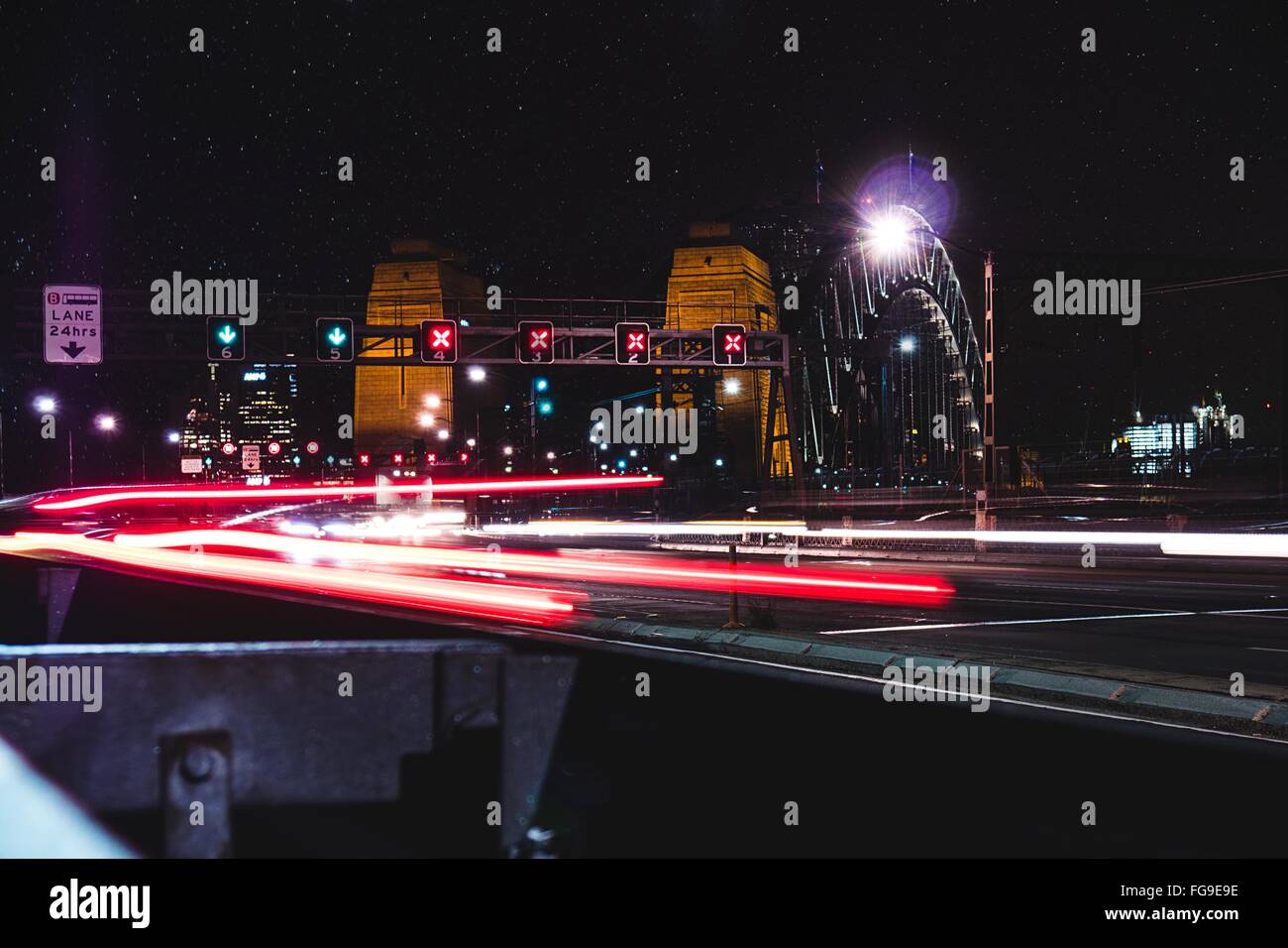Illuminated Light Trails At Sydney Harbor Bridge Stock Photo - Alamy
