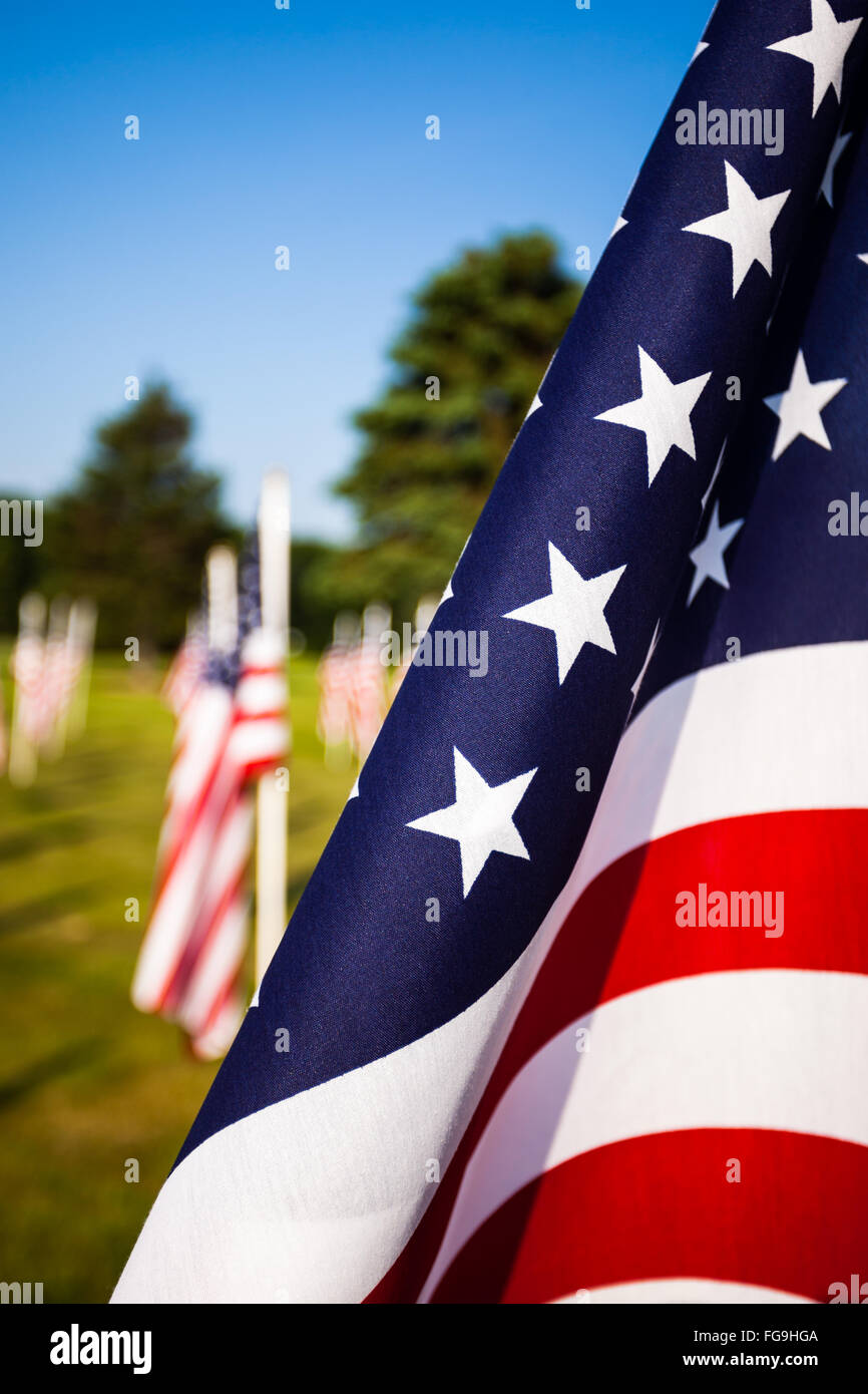 American flags of the United States. The red, white, and blue American flag is also called Old Glory and the Stars and Stripes Stock Photo