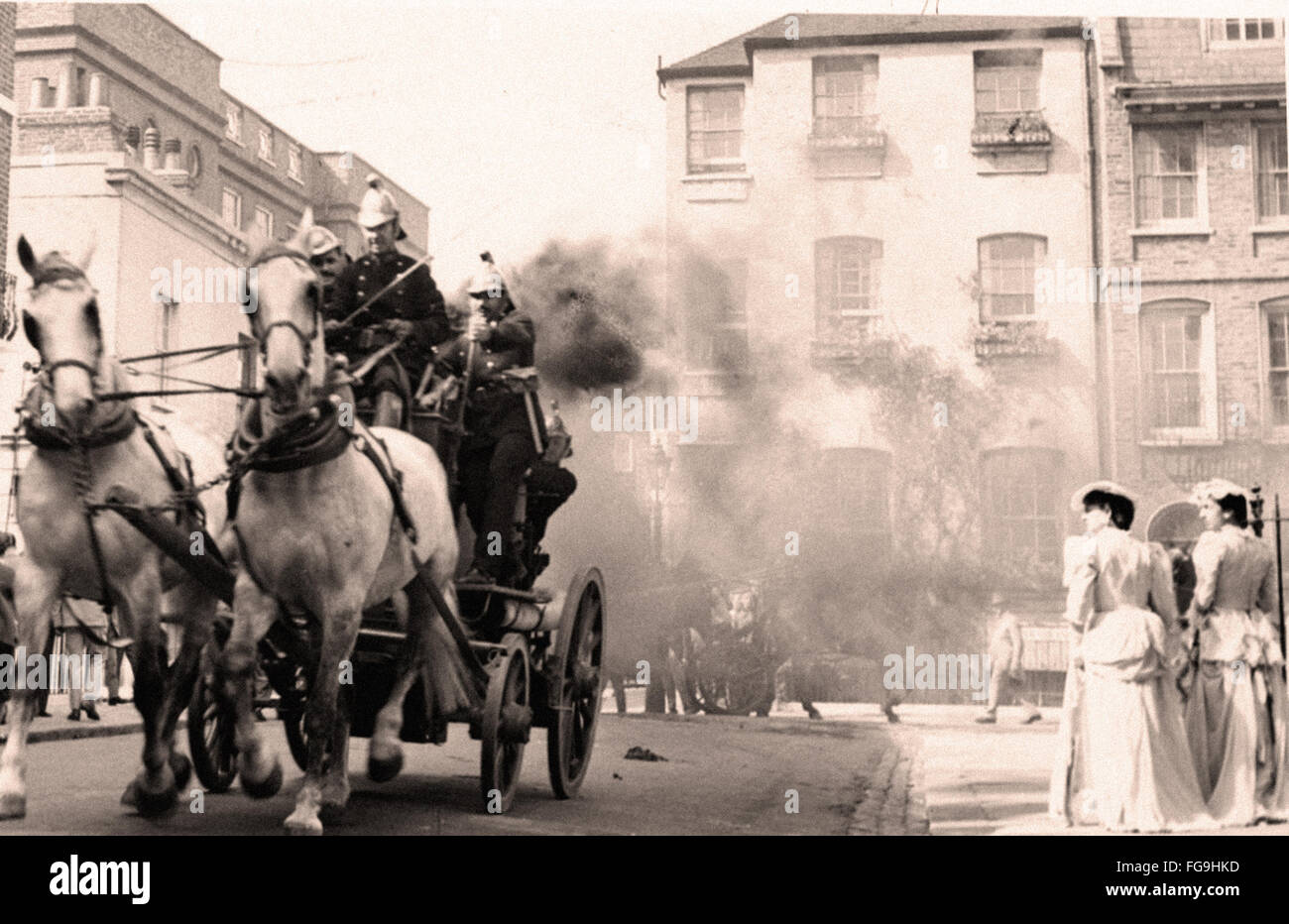 London in 1860 - Firemen on cart Stock Photo