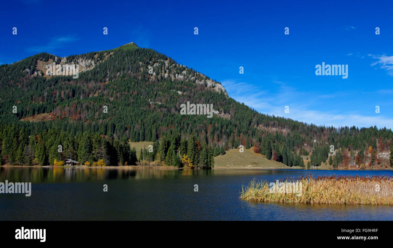 geography / travel, Germany, Bavaria, Mangfall Mountains, Spitzingsee with Brecherspitz (peak), Additional-Rights-Clearance-Info-Not-Available Stock Photo