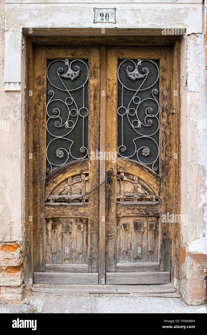 old large wooden doors with glass Stock Photo - Alamy