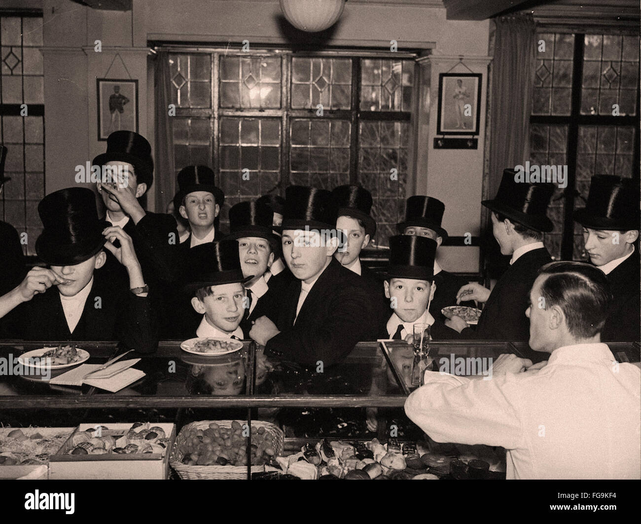 Students crowding the tuck shop at Eton - 1937 Stock Photo