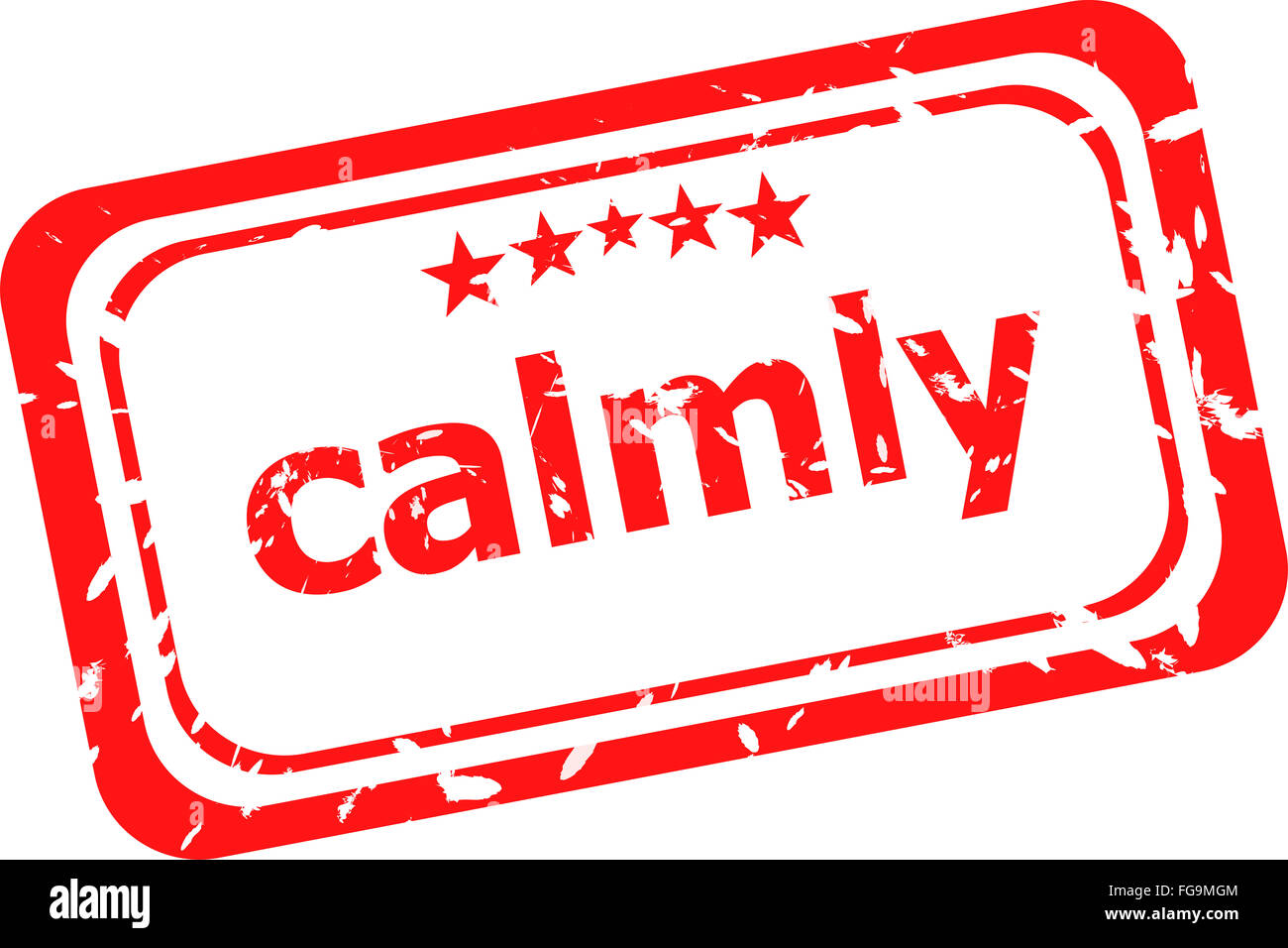calmly on red rubber stamp over a white background Stock Photo - Alamy