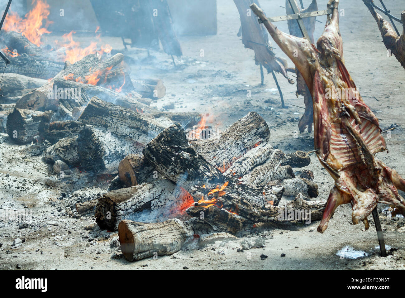 Asado Argentina patagonia lamb grilled carne Stock Photo