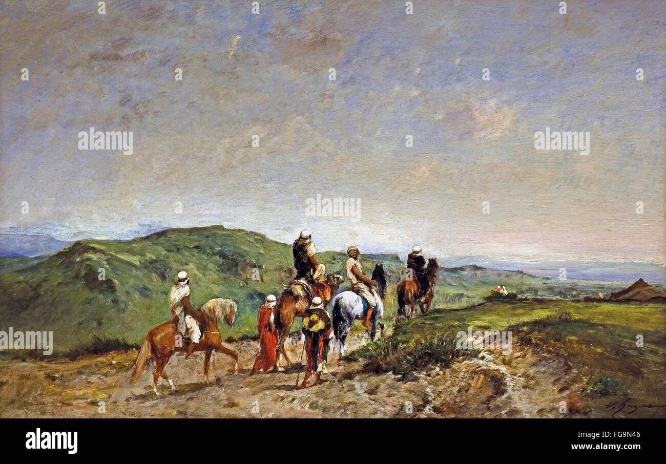 Cavaliers Arabes - Arab horsemen Victor Pierre Huguet 1835-1902 France French Stock Photo