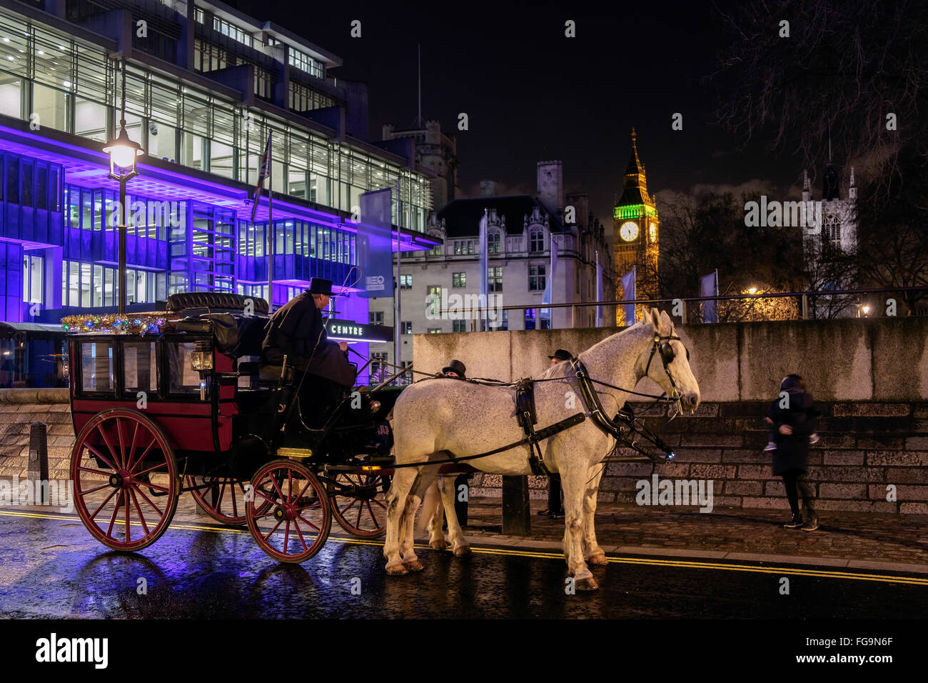 Horses and Carriage near Big Ben Stock Photo