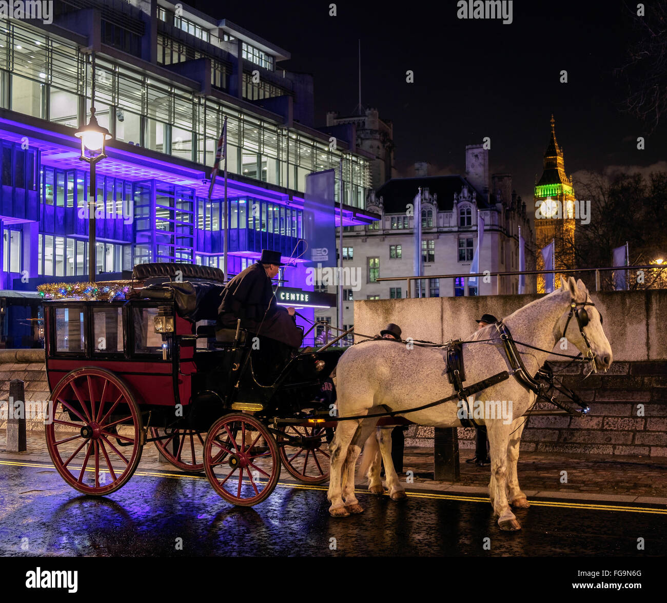 Horses and Carriage near Big Ben Stock Photo