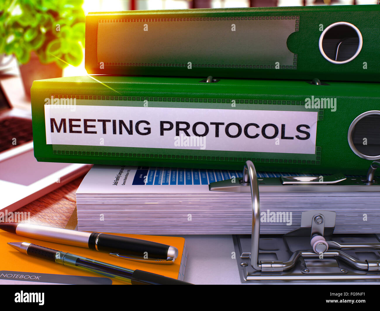 Meeting Protocols on Green Ring Binder. Blurred, Toned Image Stock ...