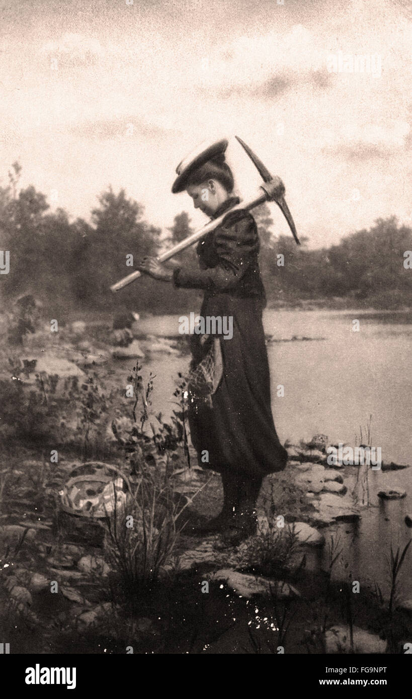 Zonia Baber gathering fossils at Mazon Creek Illinois - 1895 Stock Photo