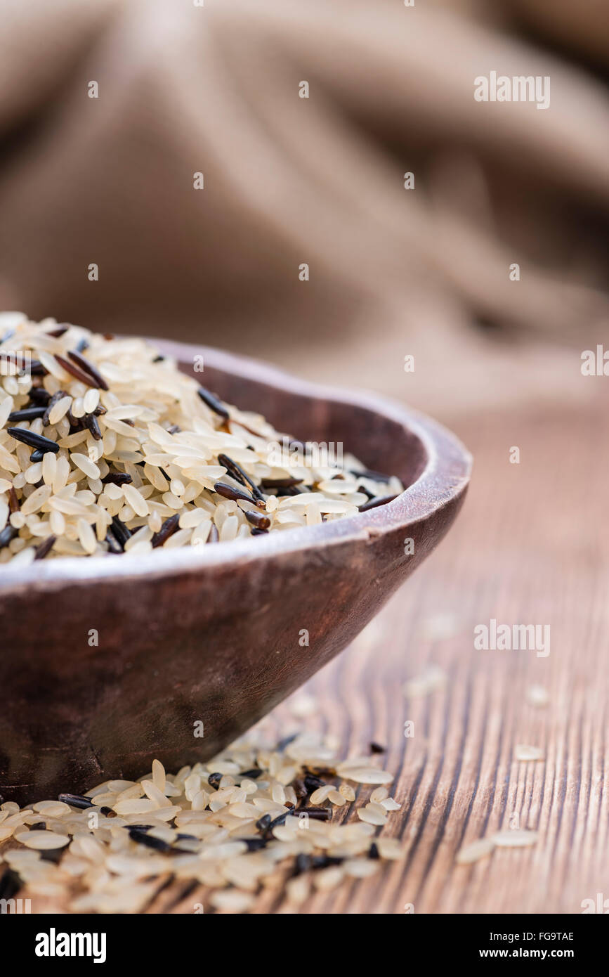 Tae Rice Rice (mixed with Wild Rice) on rustic wooden background Stock Photo - Alamy