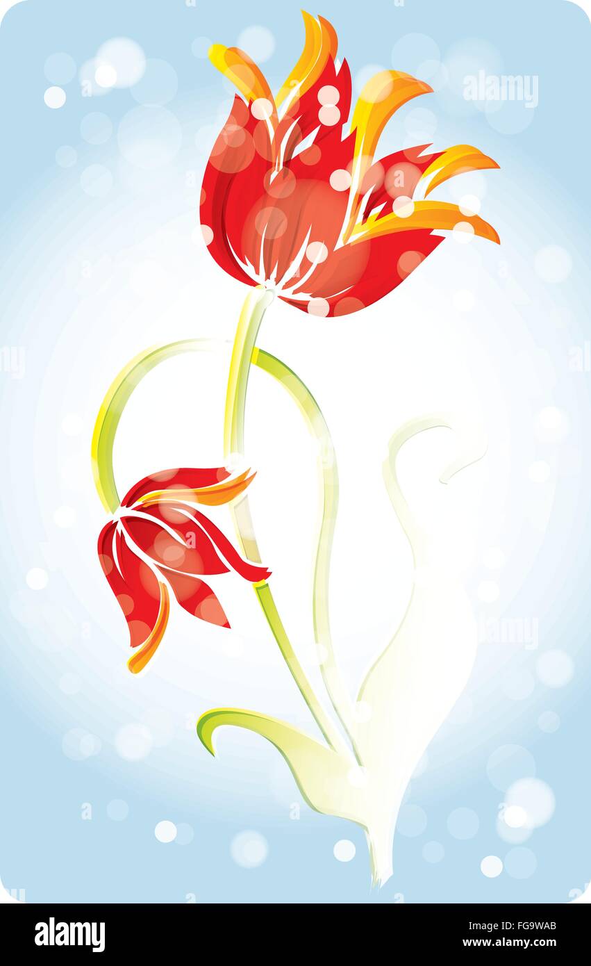Hand drawn watercolor tulips with bokeh botany art illustration Stock
