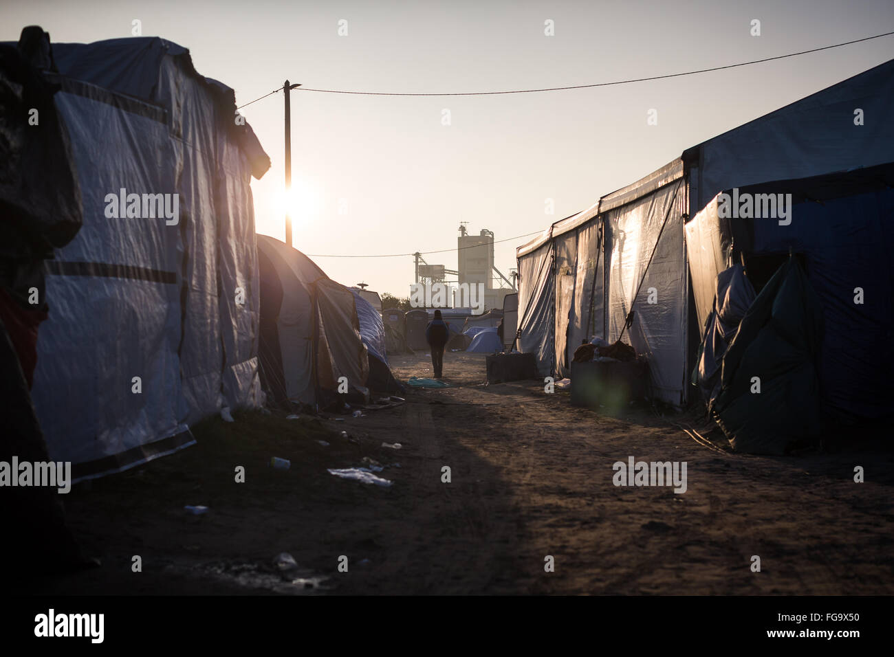 in the Jungle Refuee Camp, Calais, France. Stock Photo