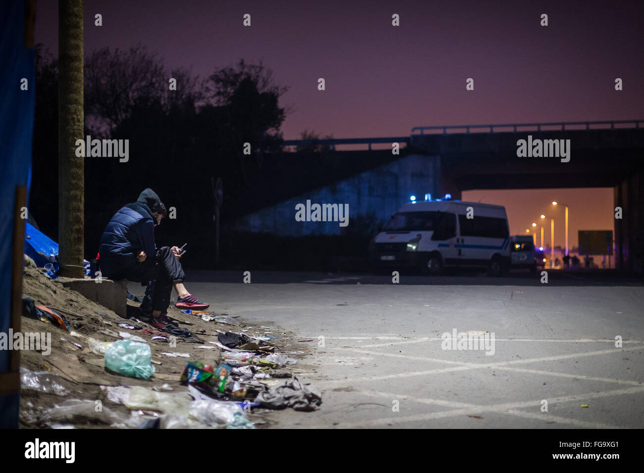 in the Jungle refugee camp, Calais, France. Stock Photo