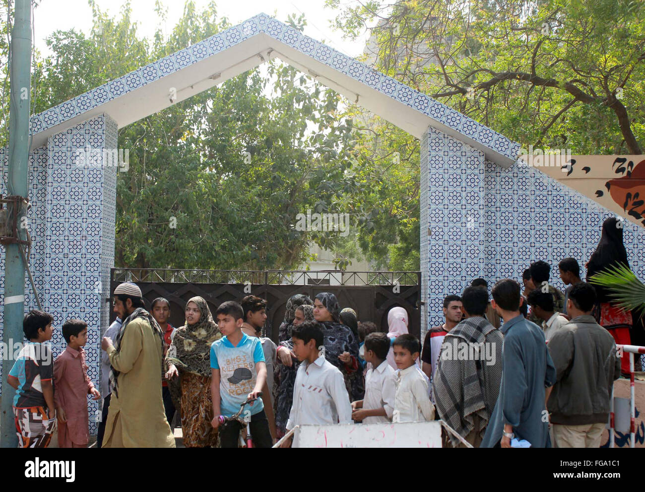 Residents of Pak Colony are protesting against detention of their relatives during search operation, outside Rangers head quarter on Thursday, February 18, 2016. Stock Photo