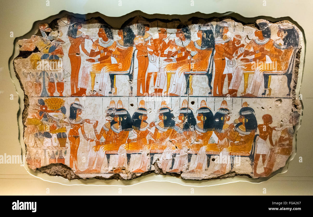 Wall paintings from the Tomb of Nebamun at Thebes, British Museum, Bloomsbury, London, England, UK Stock Photo