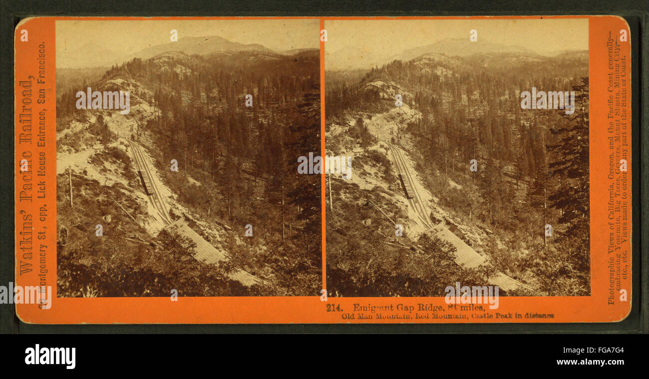 Emigrant Gap Ridge, 84 miles, Old Man Mountain, Red Mountain, Castle Peak in distance, by Watkins, Carleton E., 1829-1916 Stock Photo
