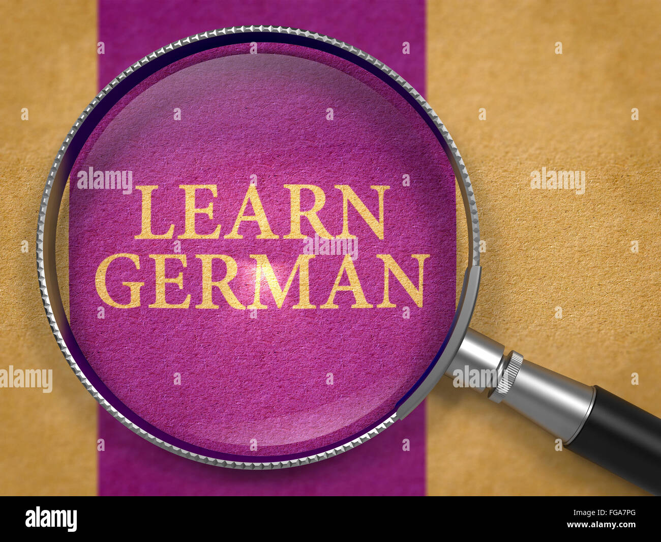 Learn German through Lens on Old Paper. Stock Photo