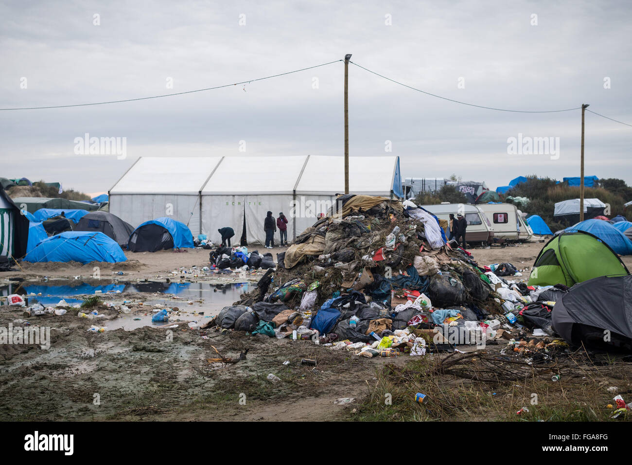 in the Jungle refugee camp, Calais, France. Stock Photo