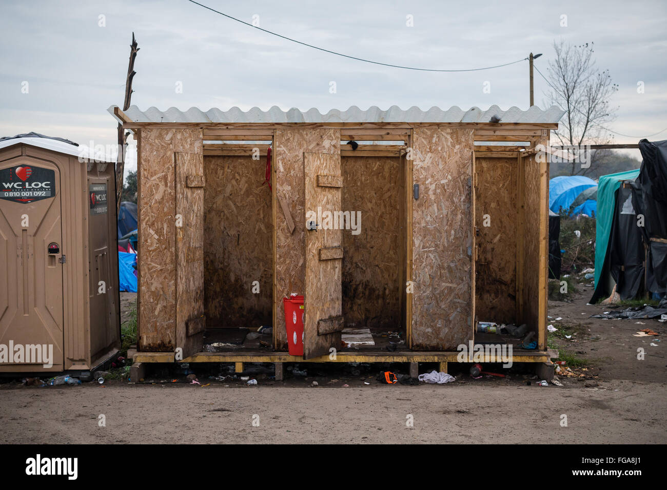 in the Jungle refugee camp, Calais, France. Stock Photo