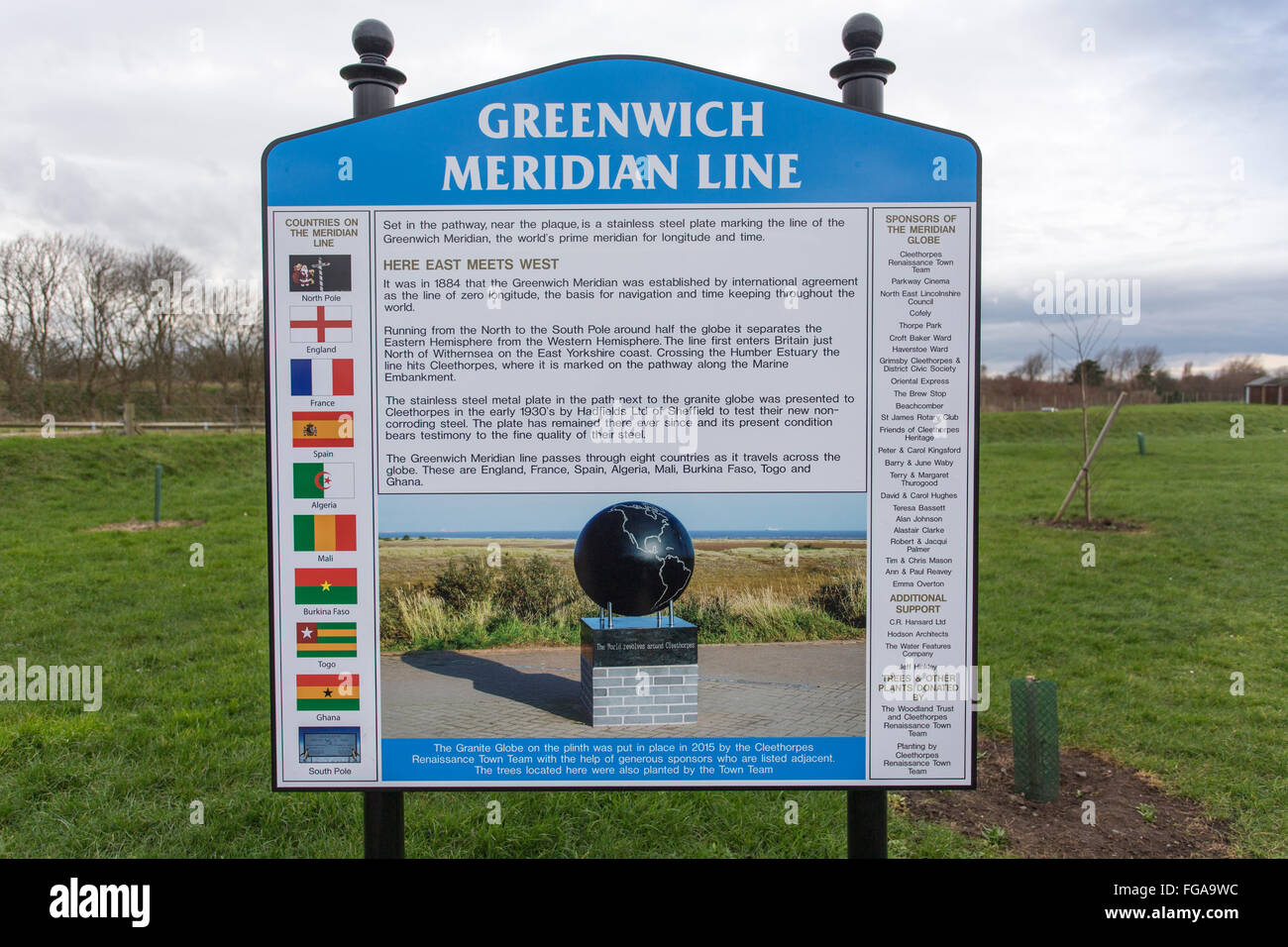 Greenwich Meridian Line at Cleethorpes Lincolnshire UK. Stock Photo