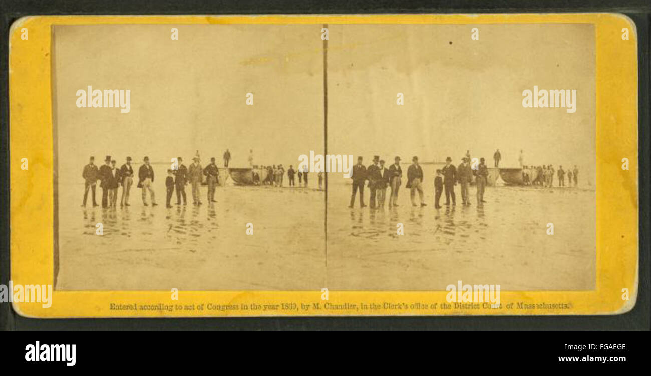 Landing of the French Atlantic telegraph cable on Duxbury Beach, with the officers of the