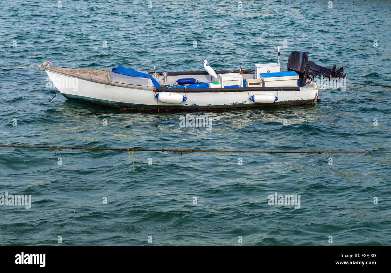 fishing motor boat in Tel Aviv Port neighbourhood, Tel Aviv city