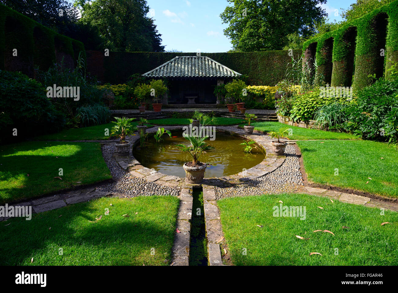 Mount Stewart House garden italian gardens clipped yew hedge viaduct shape shaped feature features gardening RM Floral Stock Photo
