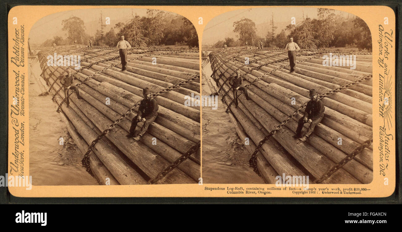 Log Raft Large A photograph showing a massive log-raft on the Columbia River in Oregon ...