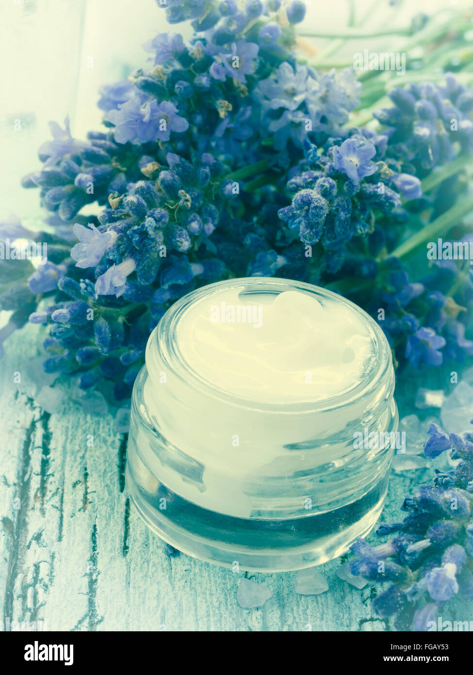 facial cream with lavender flowers Stock Photo