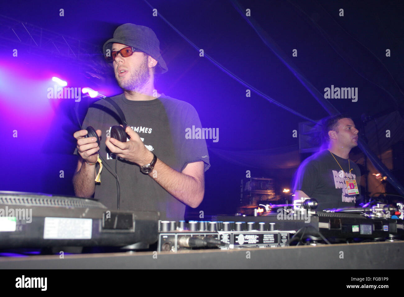 Chemical Brothers performing a DJ set at the Dance Tent, Glastonbury Festival 2005. Somerset, England, United Kingdom. Stock Photo