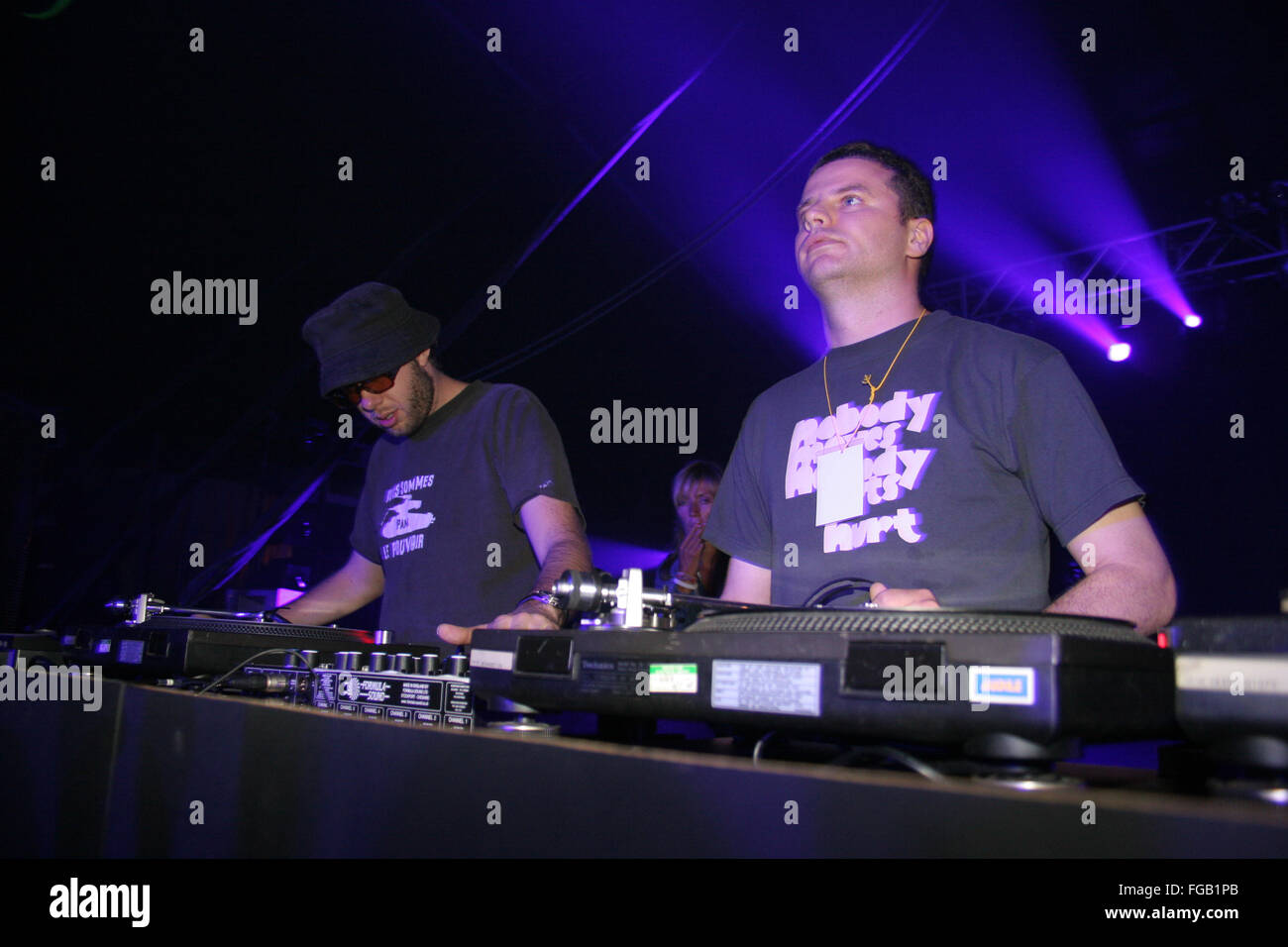 Chemical Brothers performing a DJ set at the Dance Tent, Glastonbury Festival 2005. Somerset, England, United Kingdom. Stock Photo