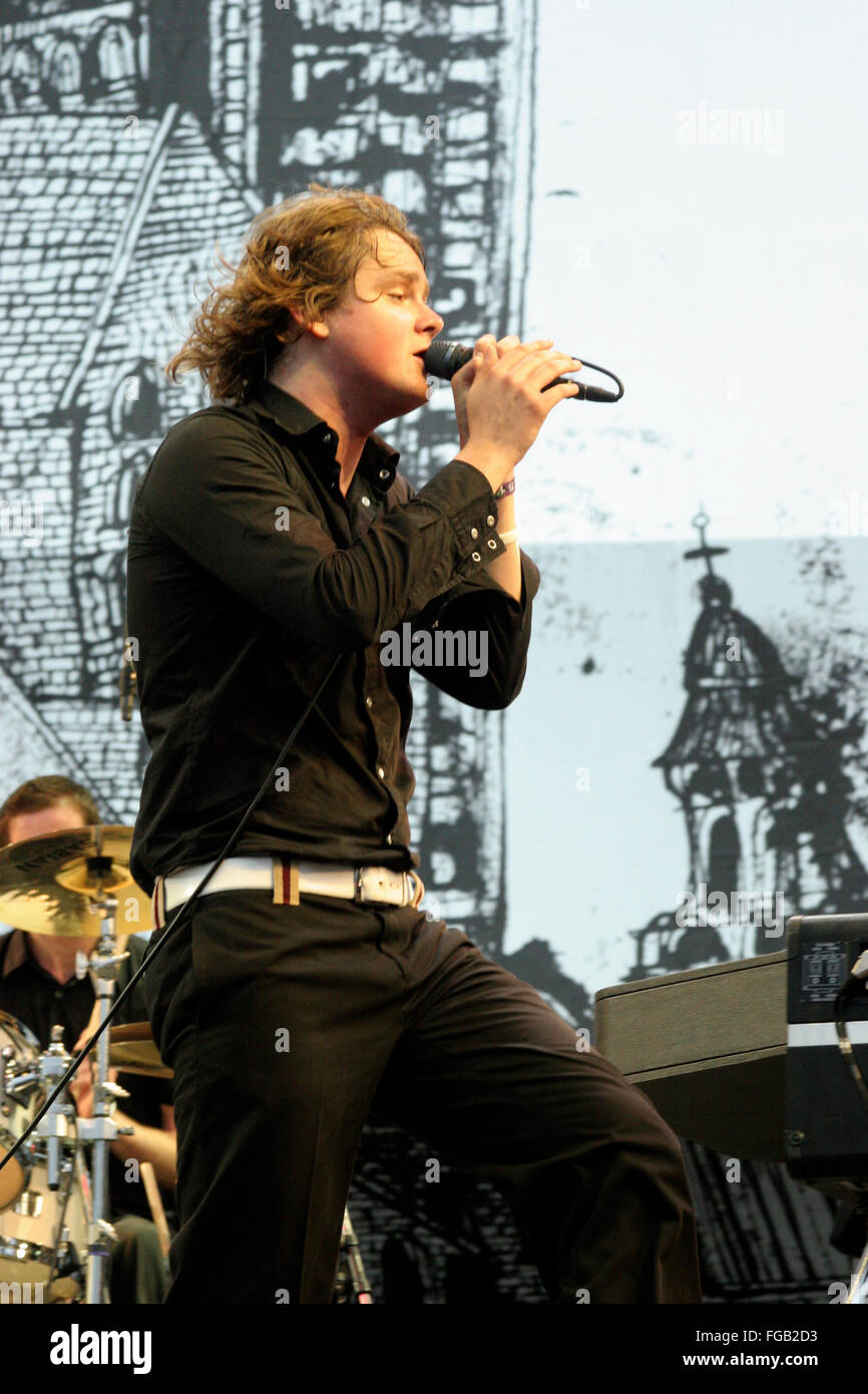 Tom Chaplin of Keane playing the Pyramid Stage, Glastonbury Festival