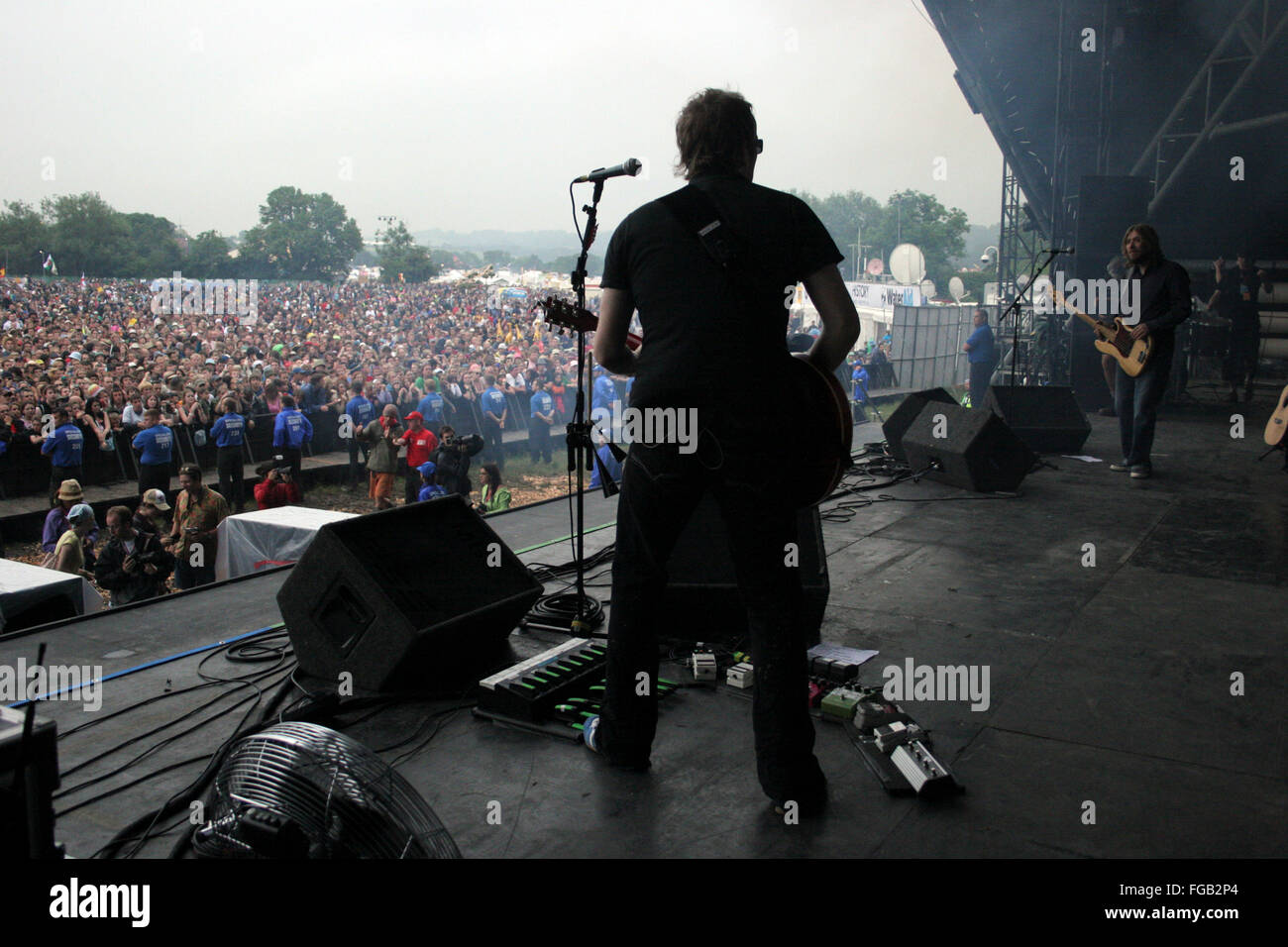 The Doves on the Pyramid stage at the Glastonbury festival 2005, Somerset, England, United Kingdom. Stock Photo